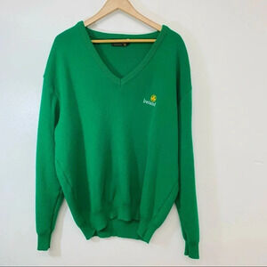 Glencree Green Sweater Shamrock Logo Men XL   V Neck Long Sleeve Made in Ireland